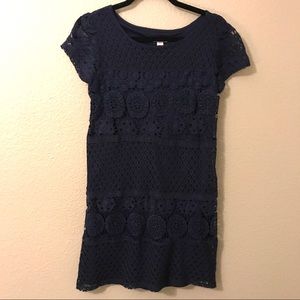 Xhiliration Navy Lace Short Sleeve Shift Dress